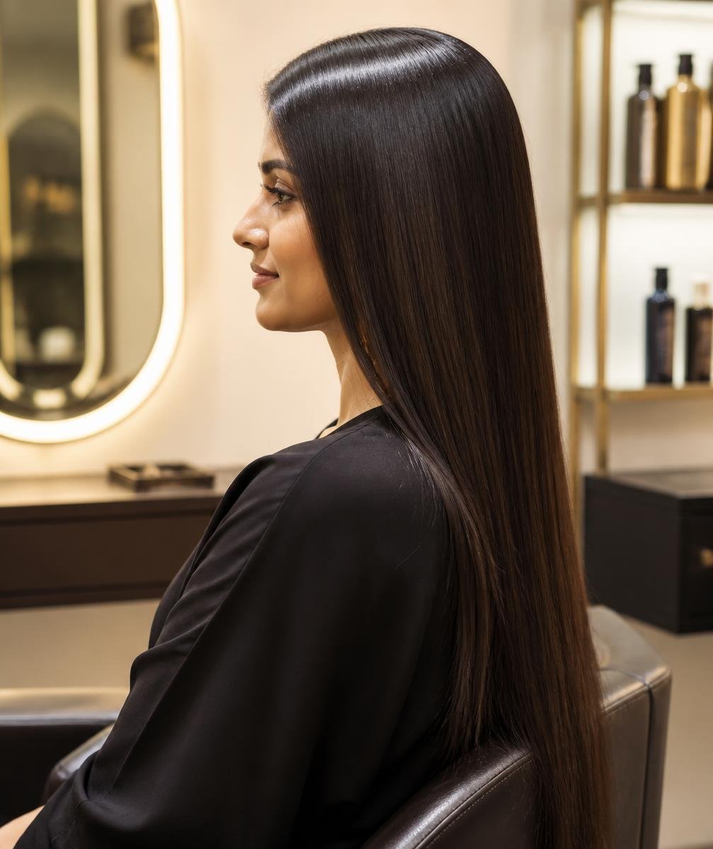 Sleek keratin smoothened hair after treatment at Silver9